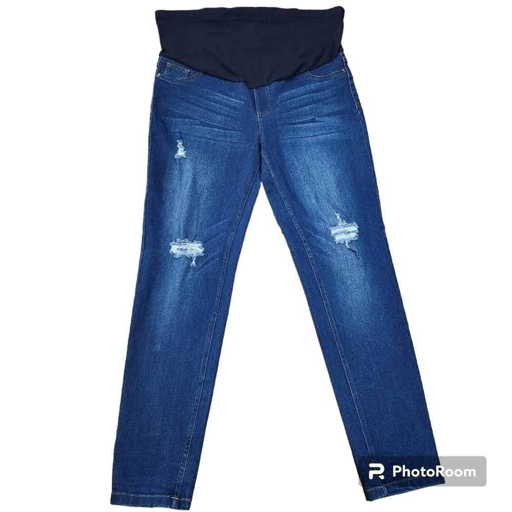 JVINI Fashion Maternity Skinny Distressed Jeans, Blue - Picture 2 of 12